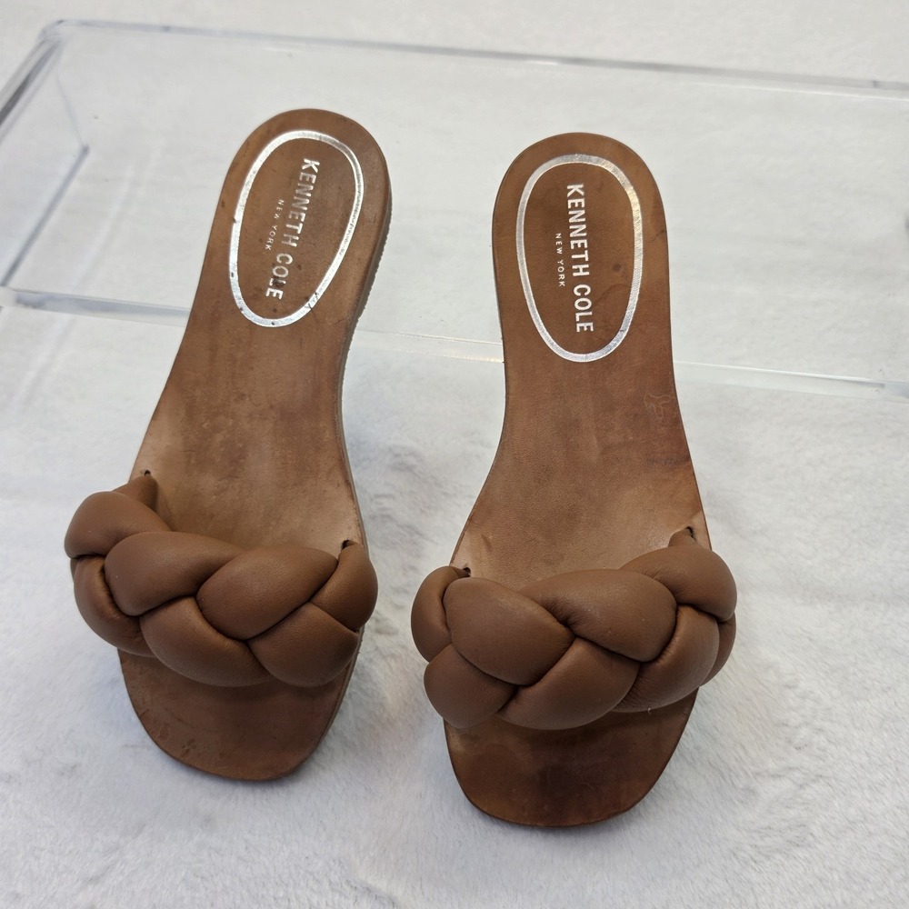 Kenneth Cole New York Braided Slide Sandals Brown Flat Slip On Women's Size 7